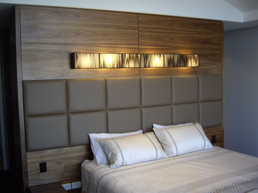 Timber Veneer bedhead with feature leather panels - Five Dock, Sydney