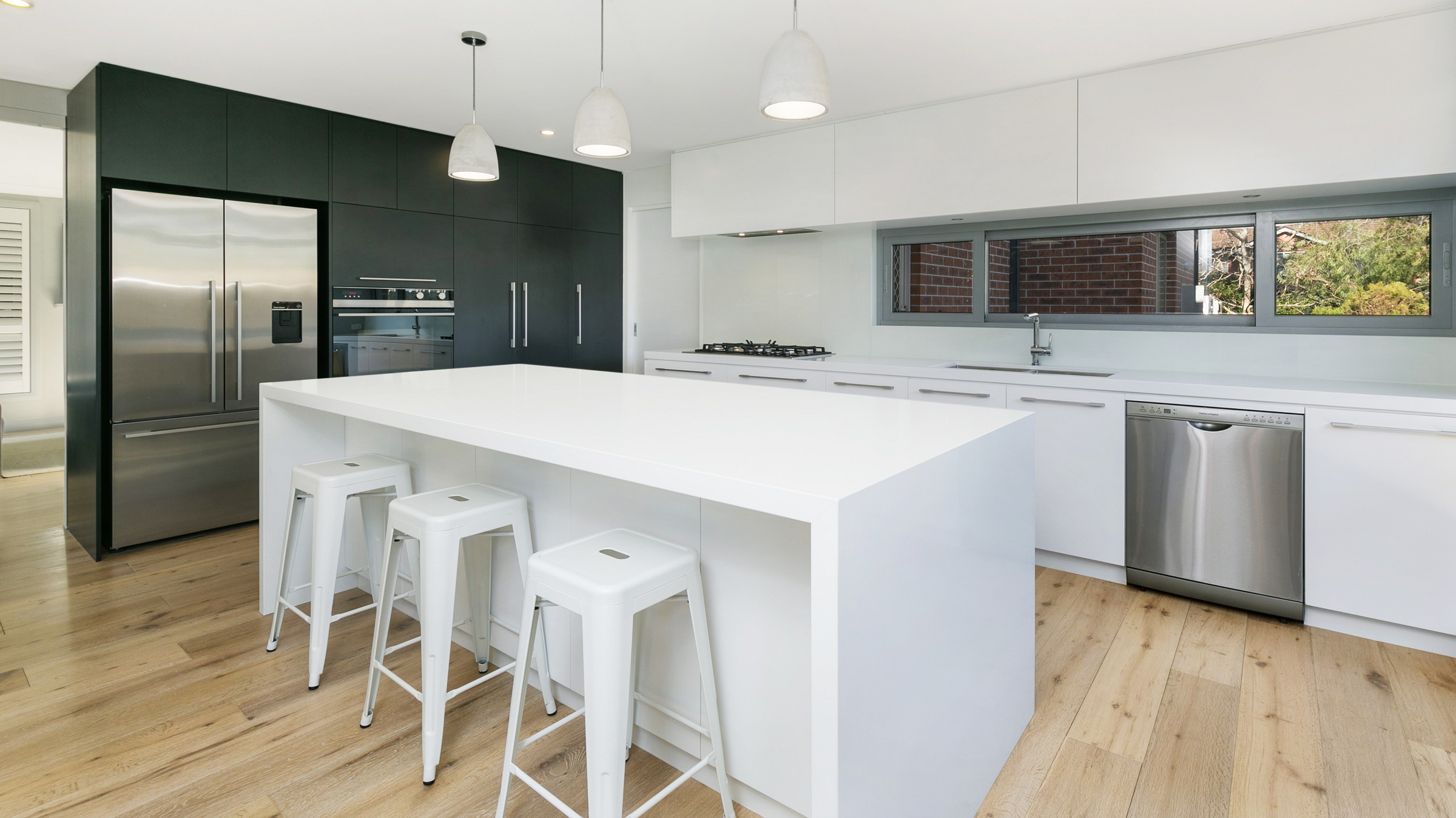 Normanhurst, Satin Polyurethane modern style kitchen with a Pure White Caesarstone benchtop