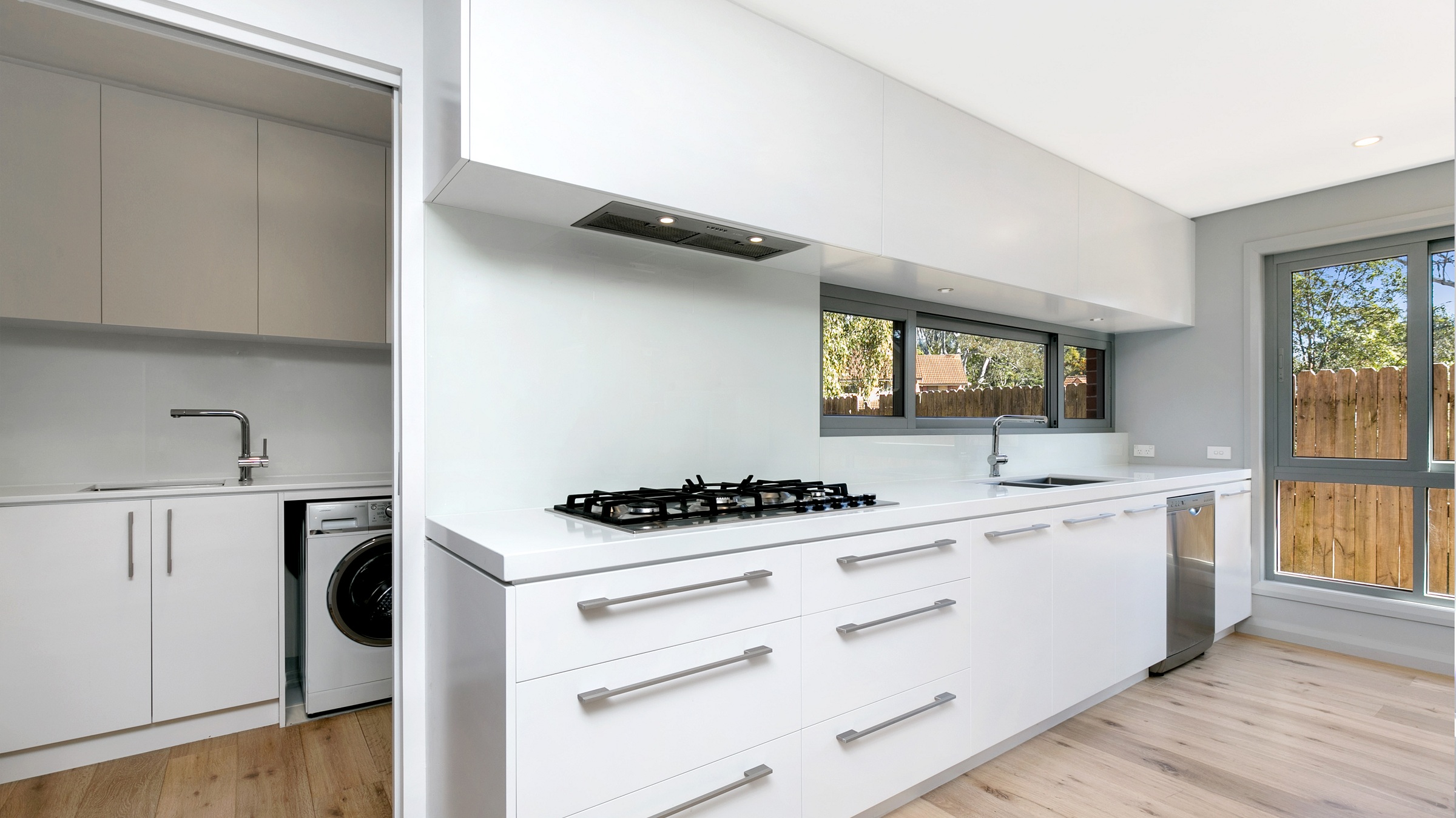 Normanhurst, Satin Polyurethane modern style kitchen with a Pure White Caesarstone benchtop