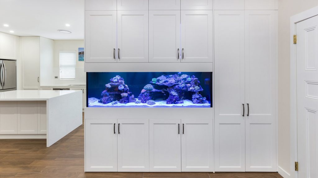 Polyurethane Shaker style storage cabinets with feature fish tank - Haberfield, Sydney