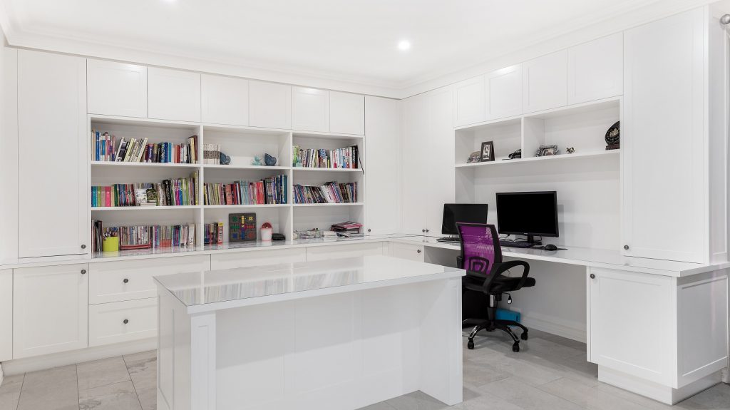 Polyurethane study fit-out with bookcase and shelving - Wahroonga, Sydney
