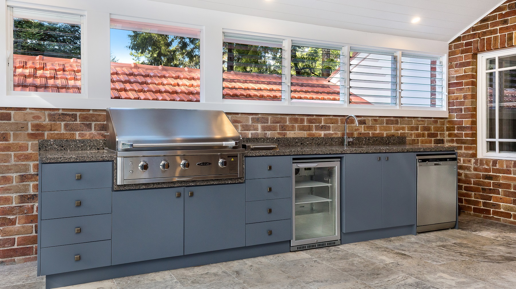 Waterproof Polyurethane outdoor BBQ area with bar fridge and granite benchtop - Wahroonga, Sydney
