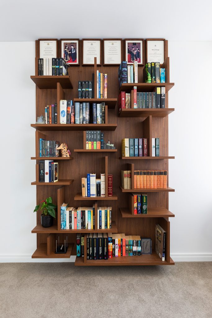 Custom designed bookshelf in Florentine Walnut - Milsons Point, Sydney