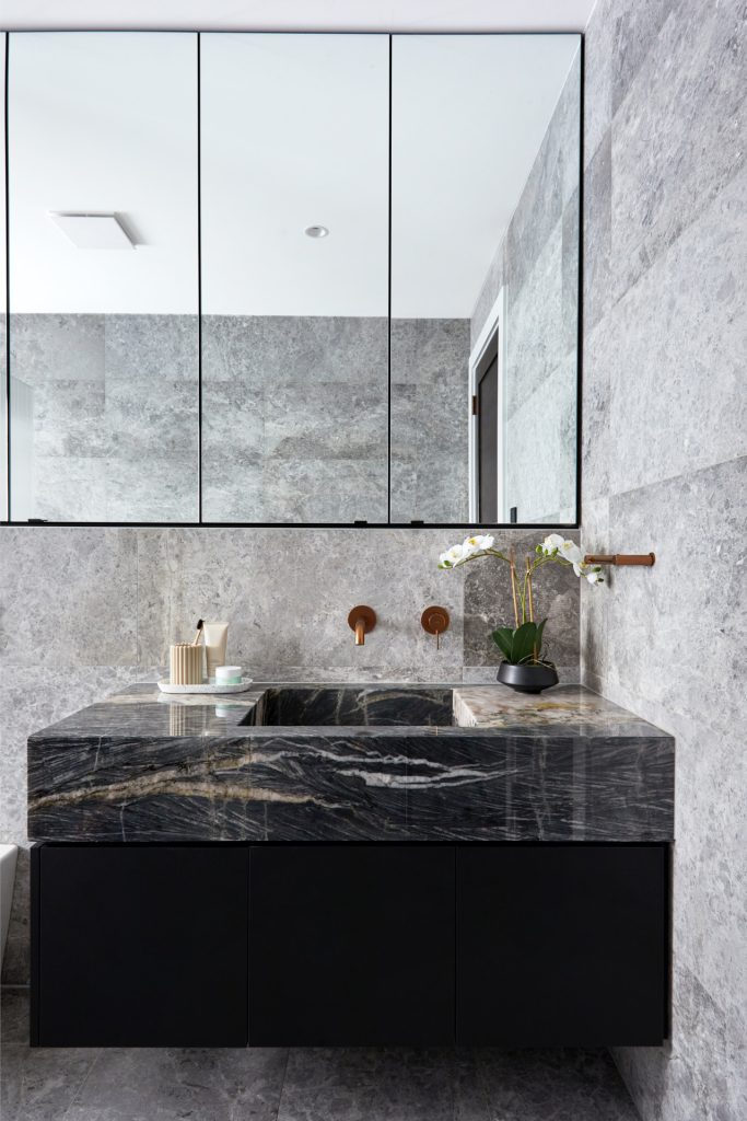 Fenix Vanity with Marble stone top and mirror cabinets - Strathfield, Sydney