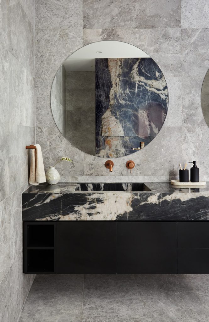 Fenix Vanity with Marble stone top and open shelving - Strathfield, Sydney