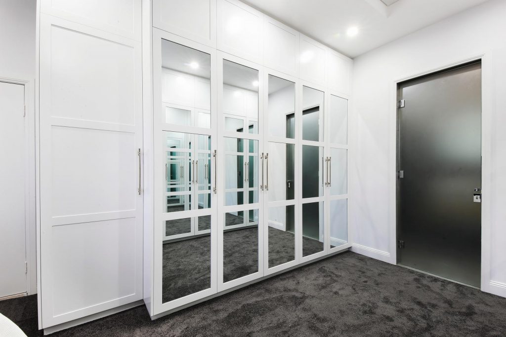 Polyurethane Shaker wardrobe doors with mirror insert panels - Brighton Le Sands, Sydney